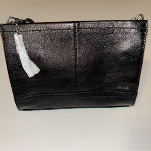THE SAK Iris Leather Three-Way-Wear Crossbody Clutch Black Bag Small NWOT